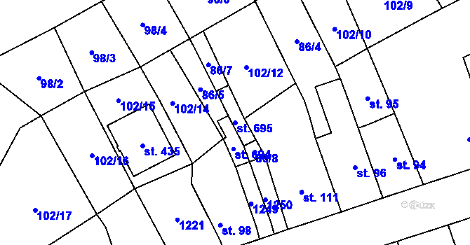 Parcela st. 695 v KÚ Vrdy, Katastrální mapa