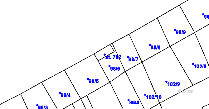 Parcela st. 702 v KÚ Vrdy, Katastrální mapa