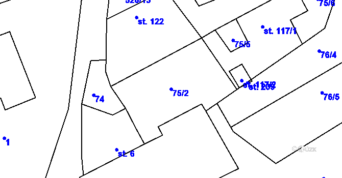 Parcela st. 75/2 v KÚ Zbyslav, Katastrální mapa