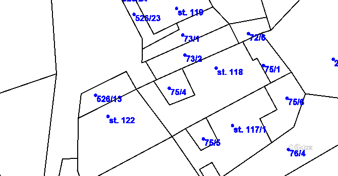 Parcela st. 75/4 v KÚ Zbyslav, Katastrální mapa