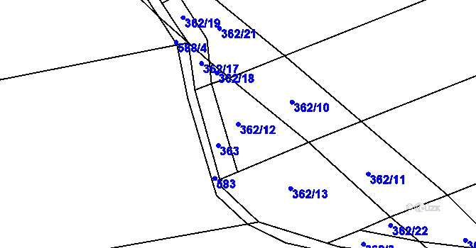 Parcela st. 362/12 v KÚ Zbyslav, Katastrální mapa