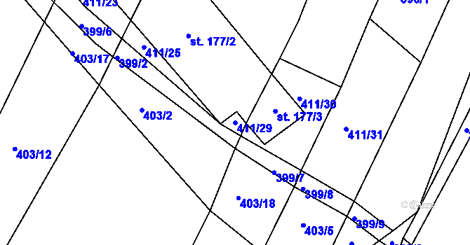 Parcela st. 411/29 v KÚ Zbyslav, Katastrální mapa