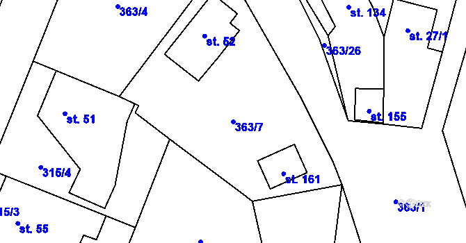 Parcela st. 363/7 v KÚ Malá Víska u Klatov, Katastrální mapa