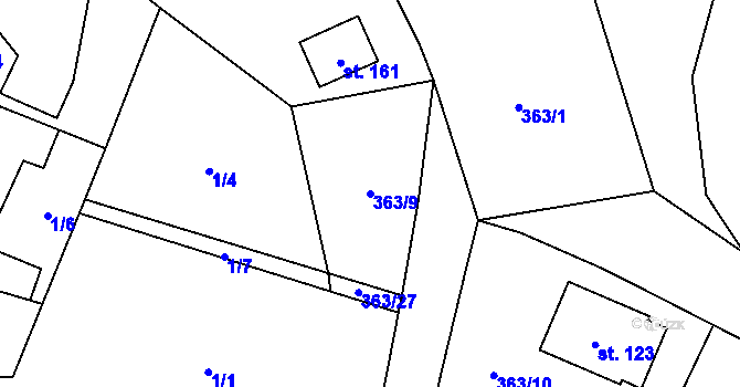 Parcela st. 363/9 v KÚ Malá Víska u Klatov, Katastrální mapa