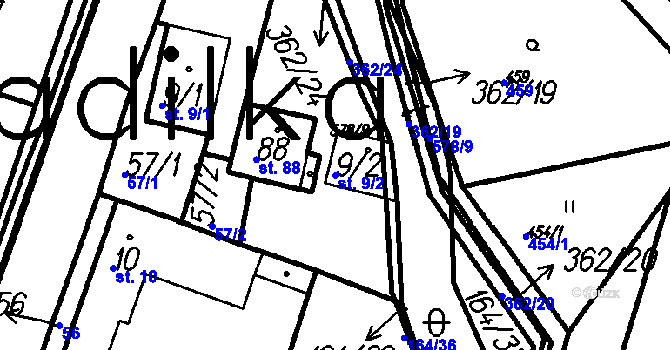 Parcela st. 9/2 v KÚ Neznašovy, Katastrální mapa