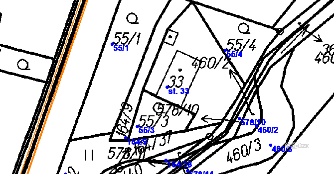 Parcela st. 33 v KÚ Neznašovy, Katastrální mapa