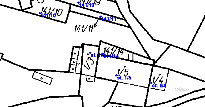 Parcela st. 141/14 v KÚ Neznašovy, Katastrální mapa