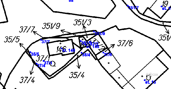 Parcela st. 145 v KÚ Neznašovy, Katastrální mapa