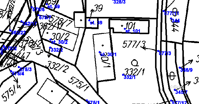 Parcela st. 30/1 v KÚ Radinovy, Katastrální mapa
