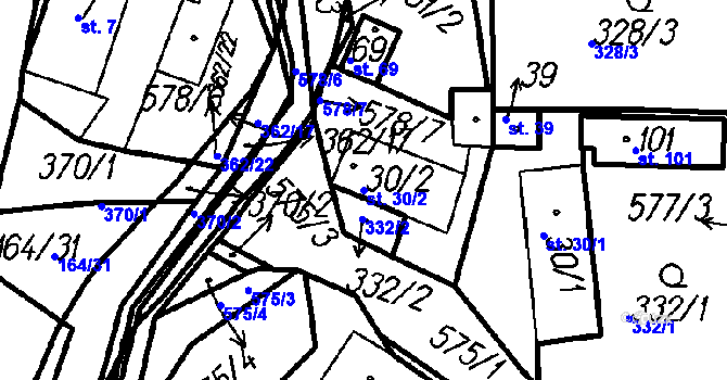 Parcela st. 30/2 v KÚ Radinovy, Katastrální mapa