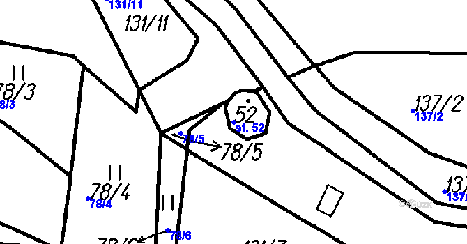 Parcela st. 52 v KÚ Radinovy, Katastrální mapa