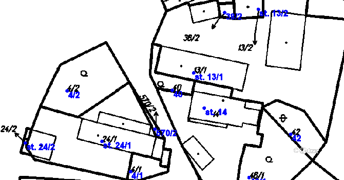 Parcela st. 40 v KÚ Radinovy, Katastrální mapa