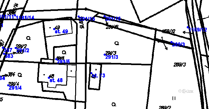 Parcela st. 291/3 v KÚ Radinovy, Katastrální mapa