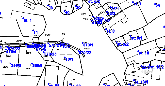 Parcela st. 570/1 v KÚ Radinovy, Katastrální mapa