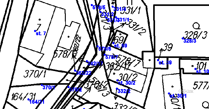 Parcela st. 578/7 v KÚ Radinovy, Katastrální mapa