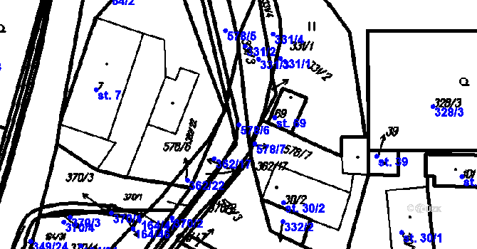 Parcela st. 578/6 v KÚ Radinovy, Katastrální mapa