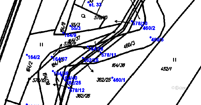 Parcela st. 578/11 v KÚ Radinovy, Katastrální mapa