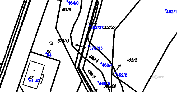 Parcela st. 578/13 v KÚ Radinovy, Katastrální mapa