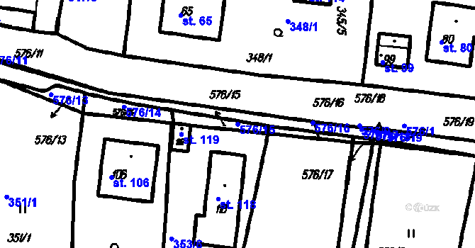 Parcela st. 576/15 v KÚ Radinovy, Katastrální mapa