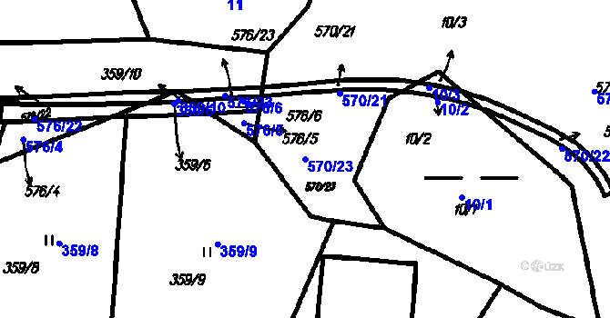 Parcela st. 570/23 v KÚ Radinovy, Katastrální mapa