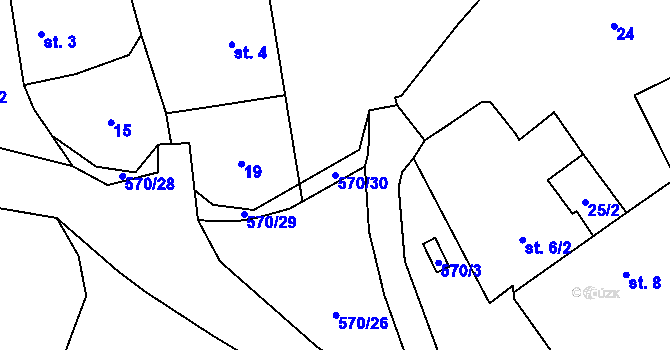 Parcela st. 570/30 v KÚ Radinovy, Katastrální mapa