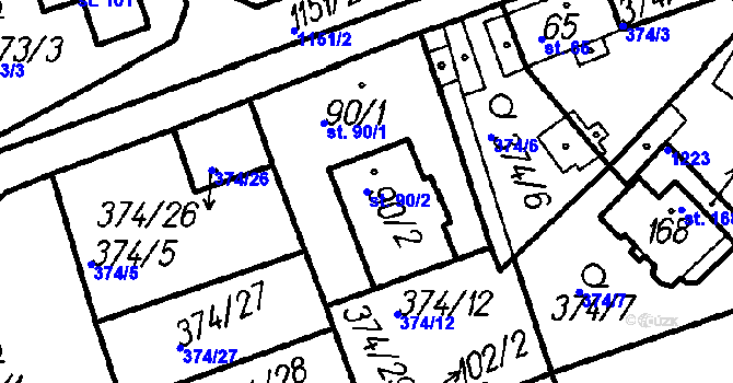 Parcela st. 90/2 v KÚ Vrhaveč u Klatov, Katastrální mapa