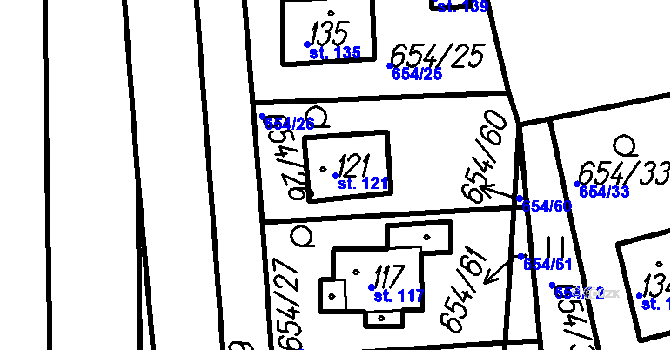 Parcela st. 121 v KÚ Vrhaveč u Klatov, Katastrální mapa