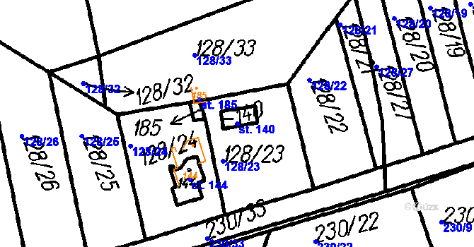 Parcela st. 140 v KÚ Vrhaveč u Klatov, Katastrální mapa