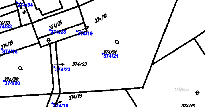 Parcela st. 374/21 v KÚ Vrhaveč u Klatov, Katastrální mapa