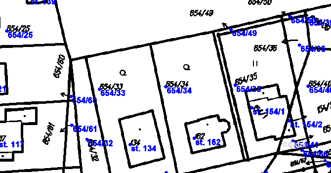 Parcela st. 654/34 v KÚ Vrhaveč u Klatov, Katastrální mapa