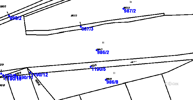 Parcela st. 986/2 v KÚ Vrhaveč u Klatov, Katastrální mapa