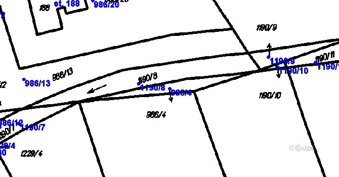 Parcela st. 986/4 v KÚ Vrhaveč u Klatov, Katastrální mapa