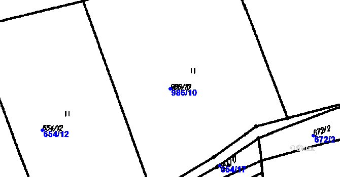 Parcela st. 986/10 v KÚ Vrhaveč u Klatov, Katastrální mapa