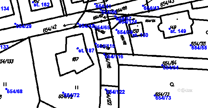 Parcela st. 654/116 v KÚ Vrhaveč u Klatov, Katastrální mapa