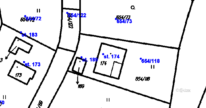 Parcela st. 174 v KÚ Vrhaveč u Klatov, Katastrální mapa