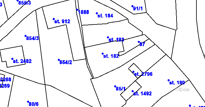 Parcela st. 182 v KÚ Vrchlabí, Katastrální mapa