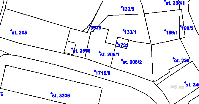 Parcela st. 206/1 v KÚ Vrchlabí, Katastrální mapa