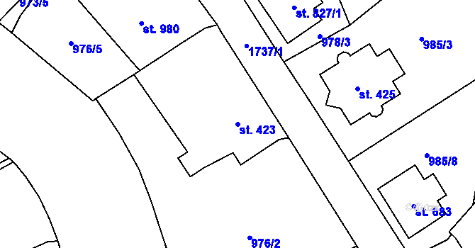 Parcela st. 423 v KÚ Vrchlabí, Katastrální mapa