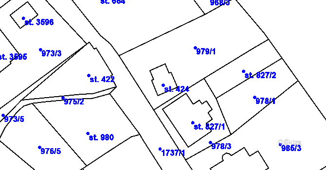 Parcela st. 424 v KÚ Vrchlabí, Katastrální mapa