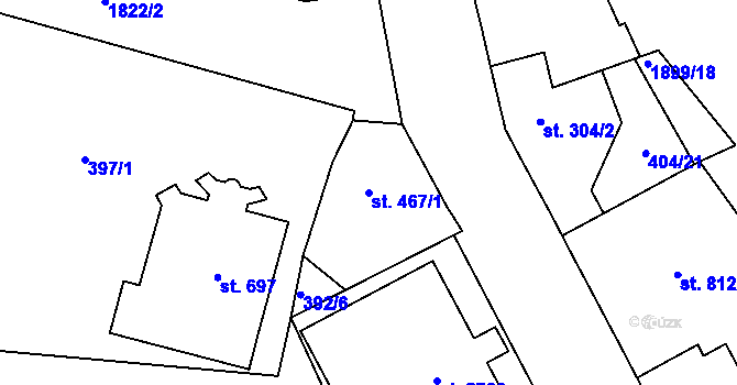 Parcela st. 467/1 v KÚ Vrchlabí, Katastrální mapa
