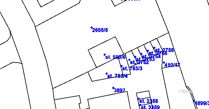 Parcela st. 550/6 v KÚ Vrchlabí, Katastrální mapa