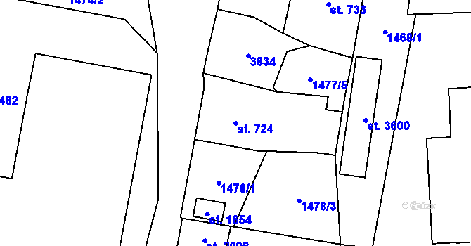 Parcela st. 724 v KÚ Vrchlabí, Katastrální mapa