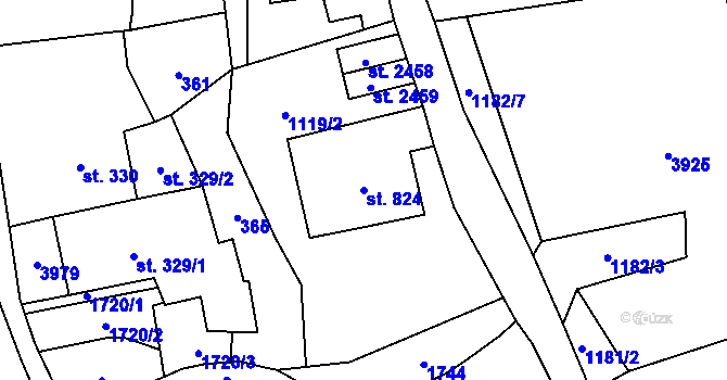 Parcela st. 824 v KÚ Vrchlabí, Katastrální mapa