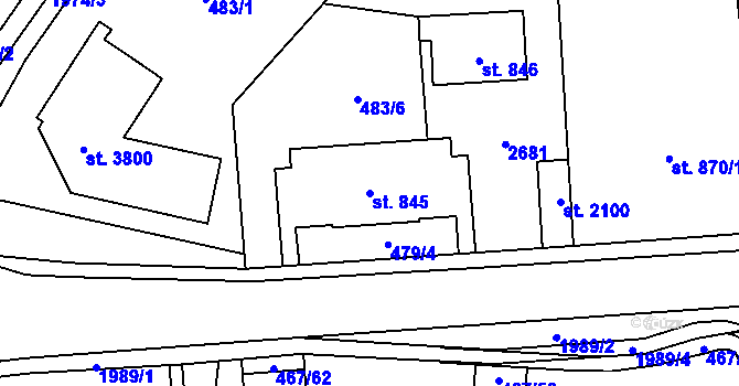 Parcela st. 845 v KÚ Vrchlabí, Katastrální mapa