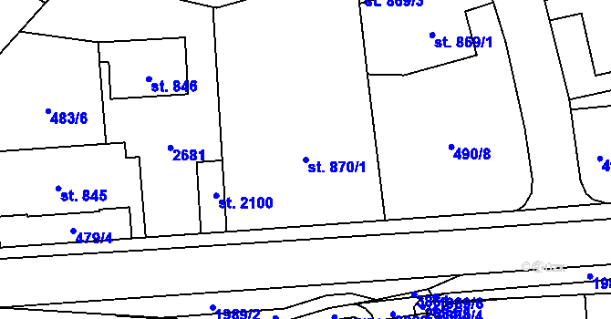 Parcela st. 870/1 v KÚ Vrchlabí, Katastrální mapa