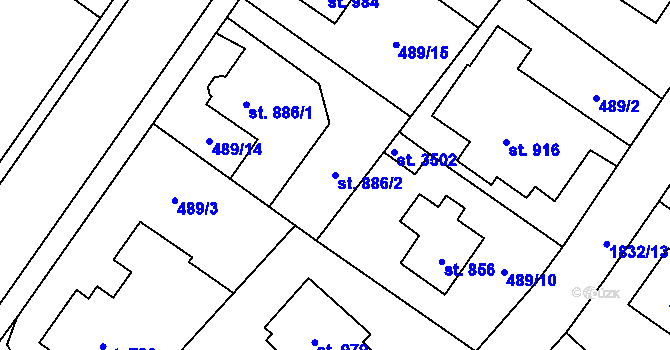 Parcela st. 886/2 v KÚ Vrchlabí, Katastrální mapa