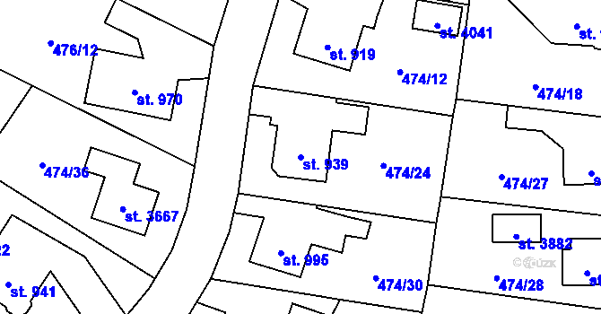 Parcela st. 939 v KÚ Vrchlabí, Katastrální mapa