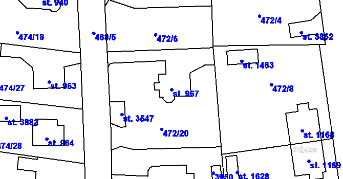 Parcela st. 967 v KÚ Vrchlabí, Katastrální mapa