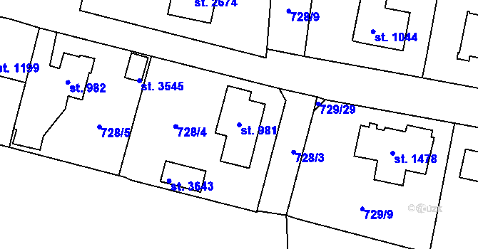 Parcela st. 981 v KÚ Vrchlabí, Katastrální mapa