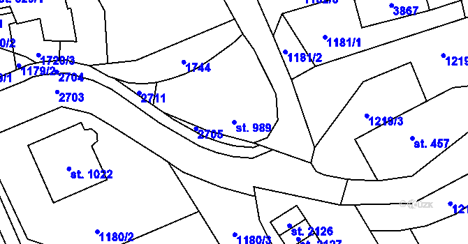 Parcela st. 989 v KÚ Vrchlabí, Katastrální mapa